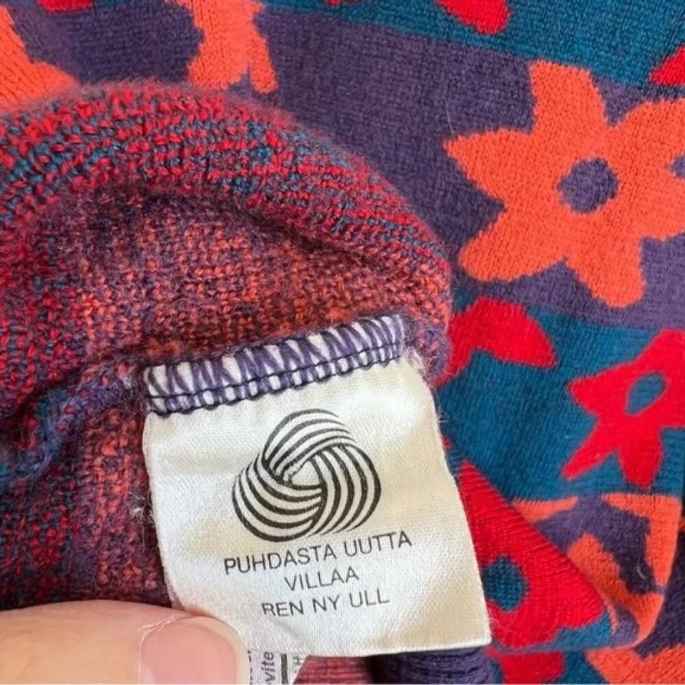Marimekko Vintage Wool Sweater Size S Made in Finland Flower Print Multicolor - Picture 10 of 10
